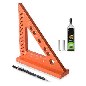Mini Carpenter Square, CNC Machined Aluminum Layout Tool for Woodworking, Precision Multi-Angle Scribing Gauge for Furniture, Includes Pencil and Lead Refills