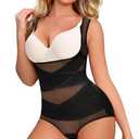 Nebility Shapewear for Women Tummy Control Bodysuit Faja Body Shaper Waist Trainer Snatched Corset Body Suit (Large,Black)