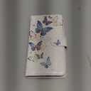 UEEBAI Wallet Case for iPhone 17, PU Leather Phone Cover Kickstand RFID Blocking Flip Case Card Slots Wrist Strap Relief Engraved Pattern Magnetic Closure Flower Folio Wallet, Blue Butterfly