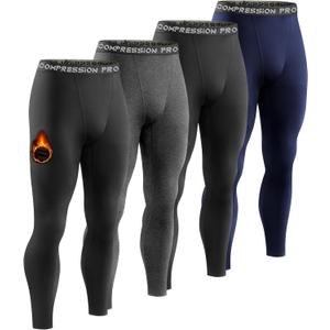 Dalavch 4 Pack Men Thermal Compression Pants,Fleece Lined Heated Leggings for Cold Weather Sports Athletic Winter Baselayer (Medium, 2 Black 1 Heather Gray 1 Blue)