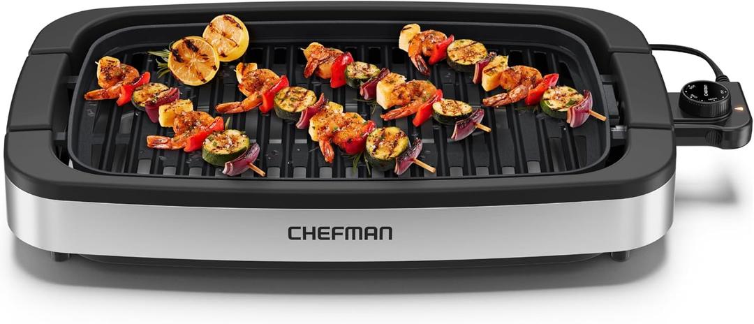 Chefman Smokeless Indoor Electric Grill, Extra Large Grilling Surface, Nonstick Table Top Grill for Indoor Grilling and BBQ with Adjustable Temperature Control, Drip Tray, Dishwasher-Safe Parts