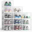 Hrrsaki X-Large 12 Pack Shoe Storage Organizer Boxes, Shoe Boxes Clear Plastic Stackable, Shoe Organizer for Closet, Plastic Shoe Boxes with Lids, Shoe Containers for Entryway, Bedroom, White