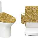 Bling Gold Print 2 Pcs Toilet Tank Lid Covers for Bathroom Reusable Toilet Tank and Seat Cover Suitable for Elongated Round Rectangular Oval Toilets