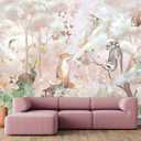 Kids Safari Wallpaper for Nursery, Woodland Fox Squirrel Rabbit Animals Wall Mural Pink Forest Wallpaper for Bedroom Living Room Children's Room(Not Self-Adhesive) (149" x 96", 229)