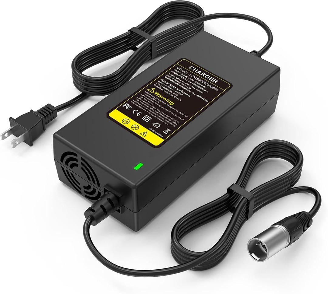 24V 5A 3-Pin Male XLR Connector Battery Charger for Lakematic, Pride Mobility, Jazzy Power Chair, Drive Medical, Golden Technologies, Shoprider, Rascal 200T/500T/301 PC 24BC5000TF-1