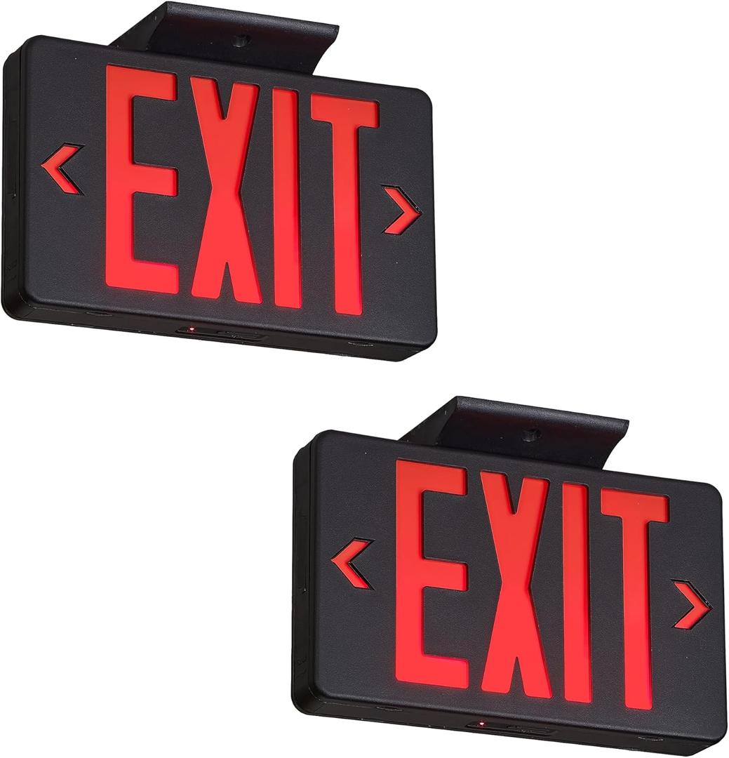 GZRUIYANG Red Exit Sign With Black Housing, LED Emergency Light With Battery Backup, UL Listed, AC 120/277V, Commercial Lights for Business - 2 Pack