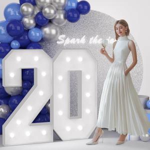 JoyMuse 4FT 20 Marquee Numbers, Large Light Up Numbers 20 for 20th Birthday Decorations Cool White Light Number 20 for Anniversary Birthday Party Decor