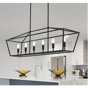 Black Kitchen Island Lighting 6-Light Farmhouse Dining Room Light Fixtures Linear Chandelier for Dining Room Bedroom E12 Base