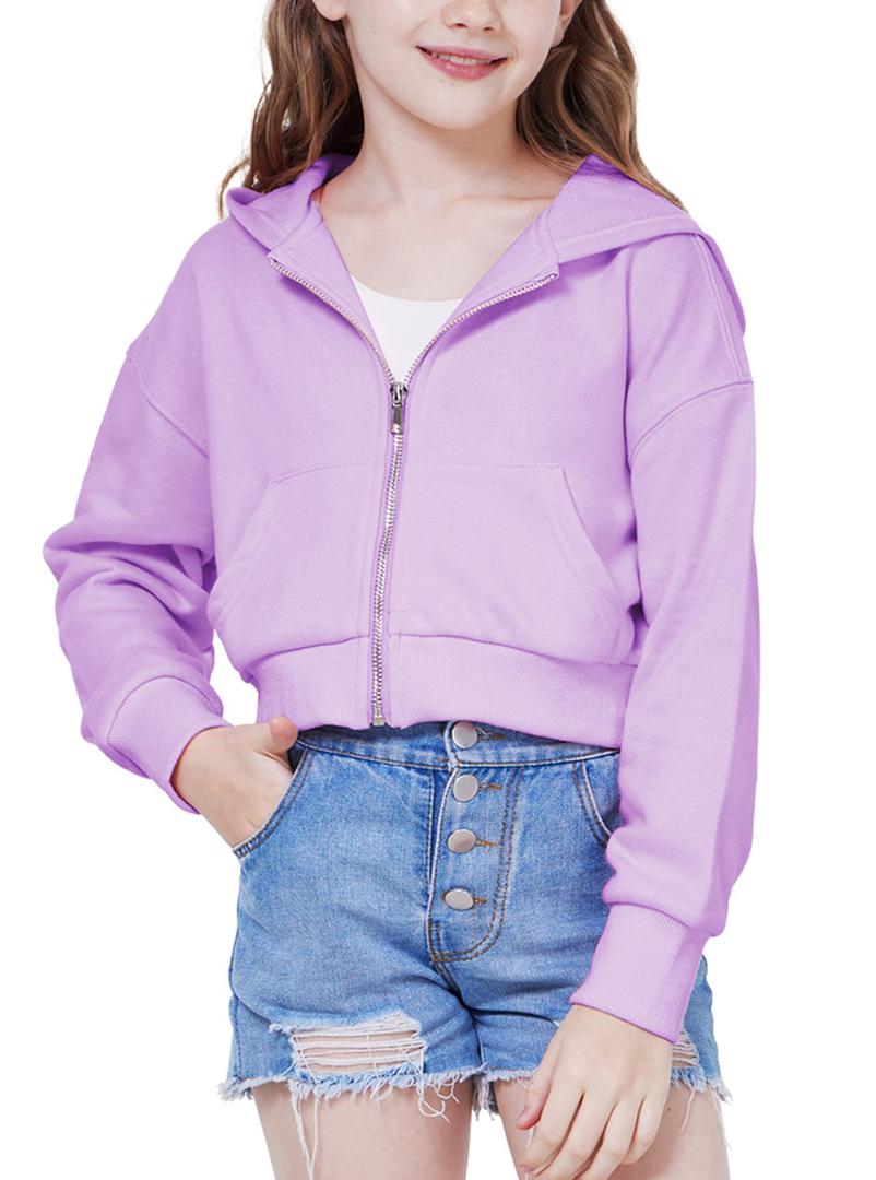 WULFUL Girls Casual Zipper up Sweatshirts Crop Jackets for Teens Purple (Purple)