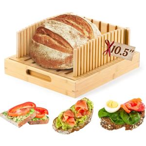Bamboo Bread Slicer for Homemade Bread - Large 10.5 Bread Slicing Guide, Stable Bread Cutter for Artisan & Sourdough Rounds Loaves, Practical Gift for Families (No Knife)