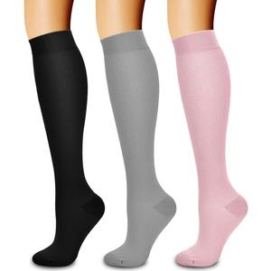 Laite Hebe 3 Pack Compression Sock-Compression Sock For Women and Men Circulation -Best for Running,Athletic Sports (Large-X-Large, 07-Black/Grey/Pink)