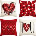 AVOIN colorlife I Love U XOXO Valentine Hearts Throw Pillow Covers, 18 x 18 Inch Love Wedding Cushion Case Decoration for Sofa Couch Set of 4 (Red)