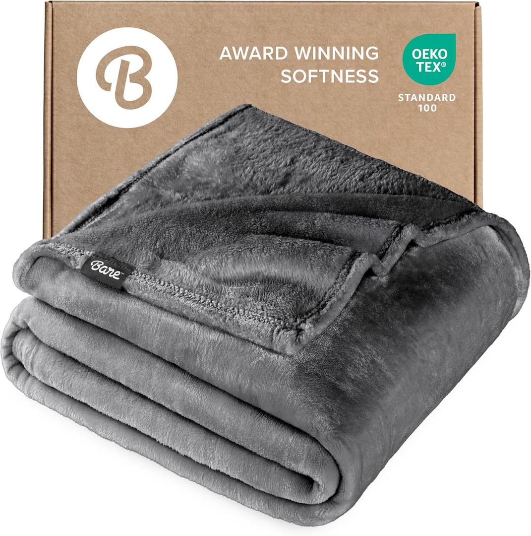 Bare Home Fleece Blanket - King Size - Ultra-Soft Lightweight for Bed, Sofa, and Couch - Luxury Microplush - Cozy Warm Blanket (King, Grey)
