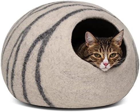 MEOWFIA Cat Cave – Premium Felt Cat Bed for Indoor Cats, Handmade 100% Merino Wool (Light Shades)