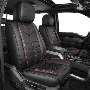 AOMSAZTO Seat Covers Fit for Ford F150 : 2009-2024 2025 2026 - F250/F350/F450 2017-2024 2025 2026 Truck Pick-up Full Set Car Seat Covers Faux Leather (Redline, 5 Seats)