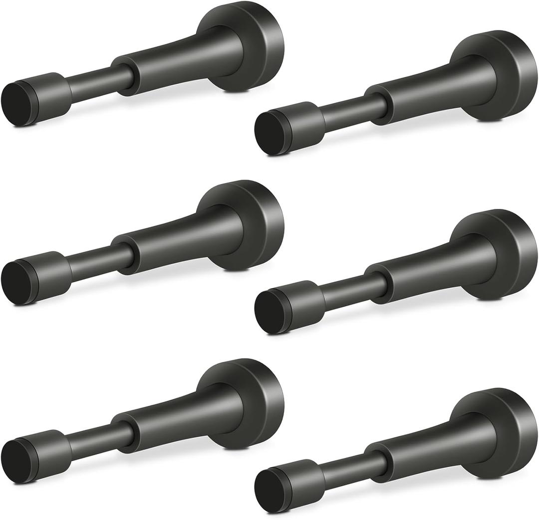 6PCS Spring Door Stoppers for Wall - 4.33 Inch Aluminum Door Stops, Matte Black Door Stoppers for Bottom of Door, Doorstops for Inside Door with Silicone Tip, Screw & Adhesive Installation (Gray)