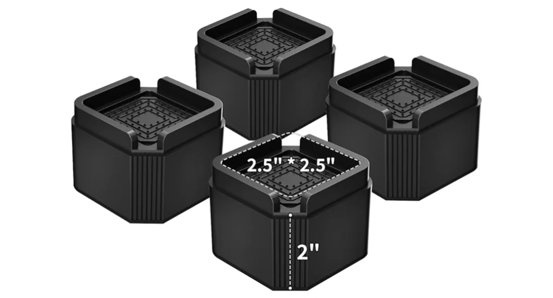4 Pack Furniture Risers Adjustable Bed Risers 2 Inch, Square Bed Lifts Risers Heavy Duty Bed Risers Stackable Risers for Bed, Sofa, Desk, Table, Dresser, Couch Supports up to 2000 Lbs
