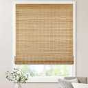 LazBlinds No Tools No Drill Bamboo Roller Shades, Cordless Bamboo Blinds, Light Filtering Roll Up Blinds for Windows, French Door, Porch or Patio Privacy Screen, 35'' W x 64'' H, Brown206