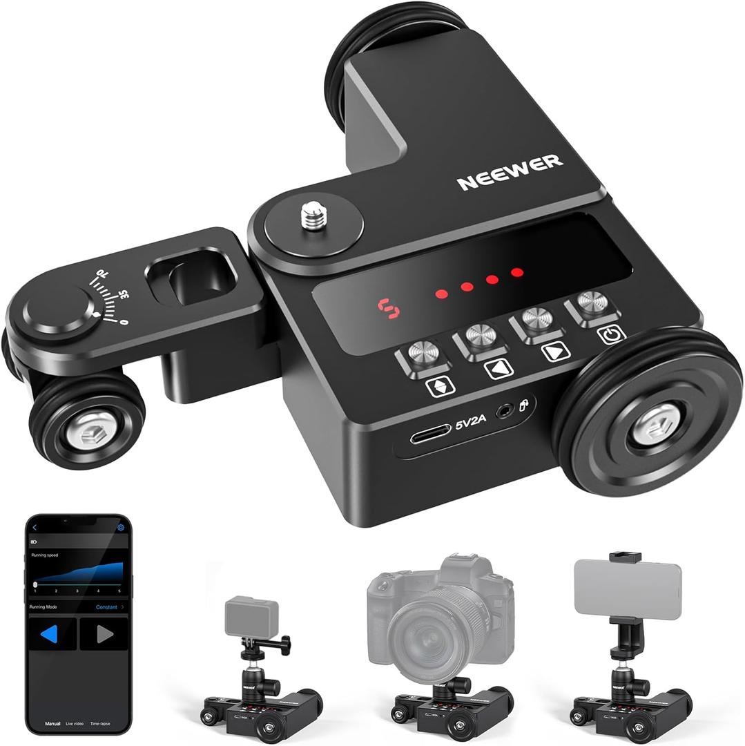 Neewer Upgraded Motorized Camera Dolly with App Control, Ultra Silent Motor, Compatible with GoPro Hero 13 12 iPhone 15 Pro Max Samsung S24 DSLR Camera, DL200for Smooth Floors and Desktops Only
