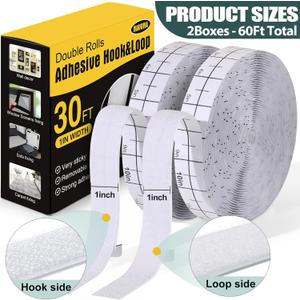 Navona 30Ft x 1 Inch Hook and Loop Strips with Adhesive, Double Rolls of Heavy Duty Self Adhesive Tape with Backing, Nylon Self Adhesive Tape for Home Office School and Crafting,Black