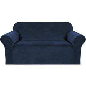 H.VERSAILTEX Stretch Velvet Loveseat Covers for 2 Cushion Couch Covers for Living Room Sofa Covers Slipcovers with Non Slip Straps Bottom, Ultra Thick Comfy Velour (Width 58"-72", Navy)