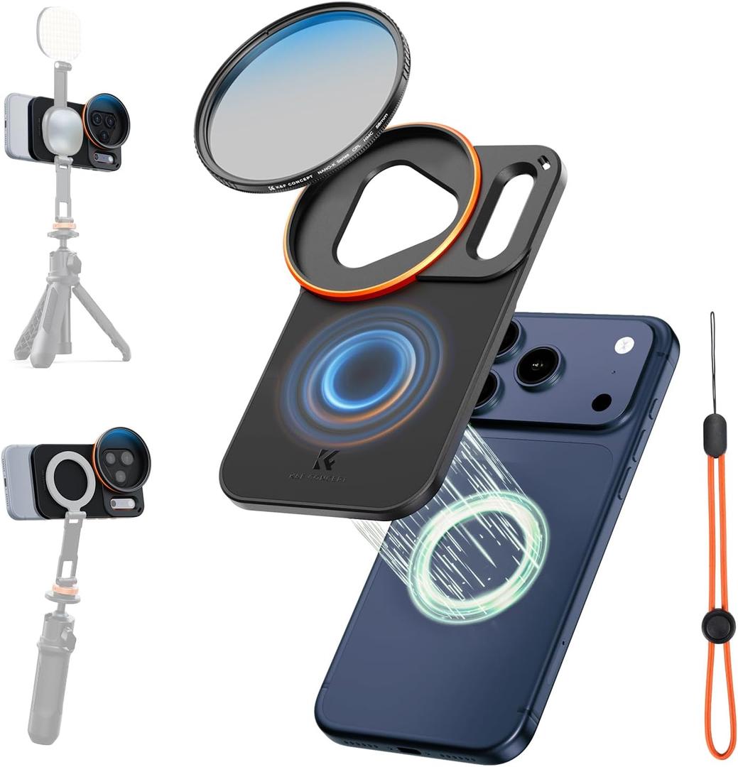 K&F CONCEPT Double-Sided Magnetic Lens Filter Mount Adapter with 58mm CPL Filter, Compatible with iPhone 17 Pro Max and 58mm Threaded Filters, CPL Filter Compatible with iPhone Camera Lens