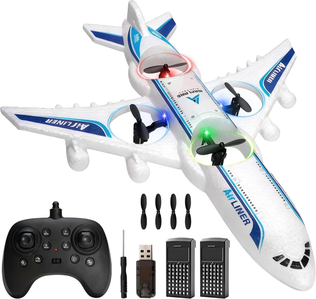 Rc Drone Remote Control Airplane -2.4GHz Foam V17 Jet Fighter Stunt,360 Drop-Resistant Stunt Spin Remote & Light RC Airplane with 2 Batteries for Kids Boys Girls (White)