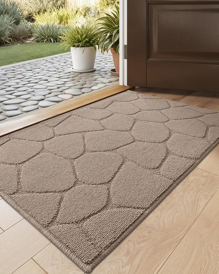 DEXI Front Door Entryway Mat Non Slip, 17x30 Washable Inside Entrance for House Floor Low Profile, Thin Entry Doormat Absorbent Dirt Trapper, Pebble Beige (1'5" x 2'6" (Rectangular))