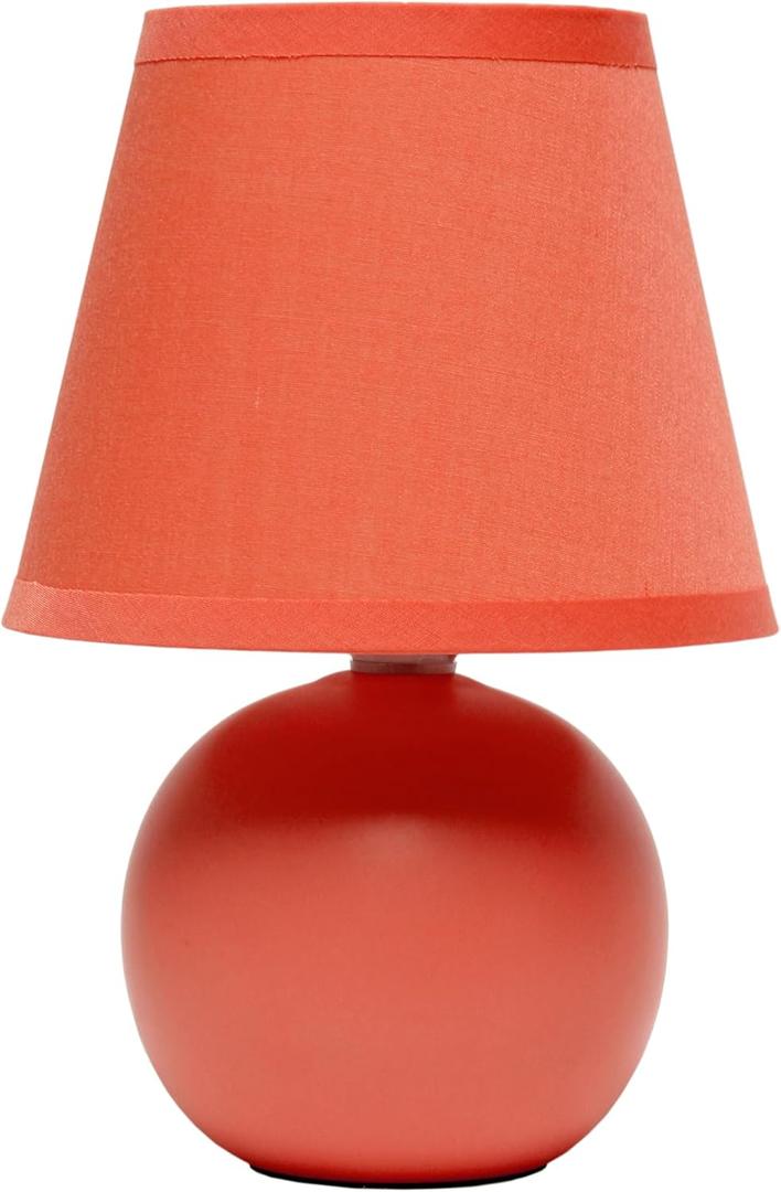 Simple Designs LT1196-ORG-2PK 8.66" 2-Pack Chic Little Globe Ceramic Table Lamp Set with Matching Tapered Shade, for Living Room, Bedroom, Office, Orange