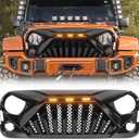 American Modified Heavy Duty ABS Plastic Goliath Grille Compatible with All 2007 to 2018 Jeep Wrangler JK with LED Amber Lights, Glossy Black