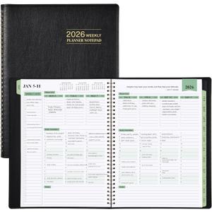 2 x 2026 Planner - 11.38'' x 8.74'', Weekly & Monthly Planner Notepad 2026, Jan. 2026 - Dec.2026, Appointment Book 2026, 60 Minutes Interval, Monthly Tabs, Faux Soft Leather, Spiral Bound - Black