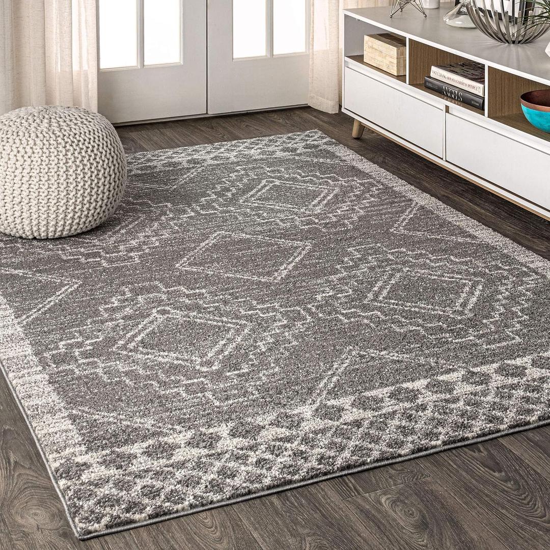 JONATHAN Y MOH200C-8 Amir Moroccan Beni Souk Indoor Area Rug Bohemian Farmhouse Rustic Geometric Easy Cleaning Bedroom Kitchen Living Room Non Shedding, 8 X 10, Gray,Cream (7'9" x 10' (Rectangular))