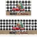 Tinideya Christmas Rug Plaid Christmas Kitchen Rug Set of 2 Farmhouse Xmas Tree Truck Buffalo Check Mat for Kitchen Bath Room Decoration, 17 x 47 in, 17 x 28 in