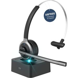 Wireless 5.0 Computer Headset with Microphone, Flip-to-Mute Mic, On Ear Cell Phone Headset with Charging Base for Home Office Call Center Zoom Skype