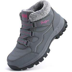 Qiucdzi Womens Winter Snow Boots Warm Fur Lined Anti-Slip Ankle Booties Walking Shoes Non-Slip Outdoor Trekking Shoes (8, Grey)