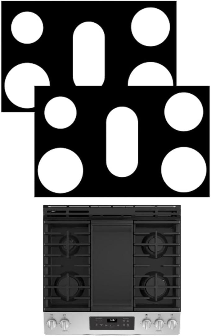 2PCS Gas Stove Top Protector Compatible With GE Model JGB660DEJWW 30 INCH Gas Range Mat, Ultra Thin 0.3MM Thickness, Reusable, Non-Stick and Easy to Clean