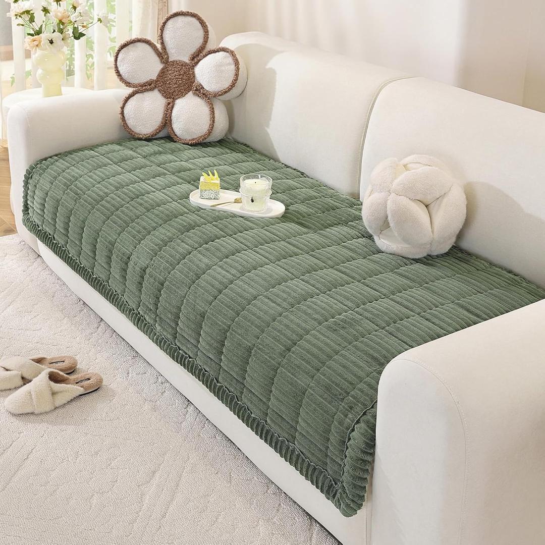 Couch Cover for Dogs Washable, Pet Couch Covers for Sofa, Soft Fuzzy Sectional Sofa Cover L Shape, Thick Couch Protector Pet Friendly, Paw Cart Dog Mat for Couches and Sofas (35.4" x 82.7", Green)
