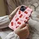 for iPhone 14 Plus Case, Wireless Charging Compatible,Dual-Layer Protection with Cute Wildflower, Soft Silicone + Hard Shell, Chic Phone Cover for Women - Sweet Cherry Bows