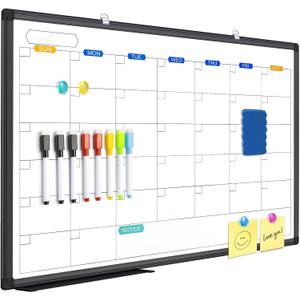 Magnetic Dry Erase Calendar Whiteboard for Wall 36"x24", Monthly White Board Calendar Dry Erase Wall Hanging Aluminum Frame with Tray for Home, School, Office
