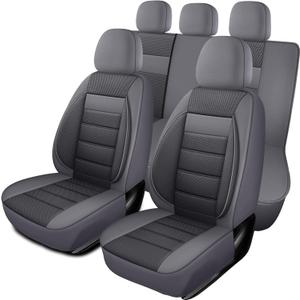 Leather 3D Foam Back Support Car Seat Covers Full Set Air Mesh Automotive Seat Covers, All Season Car Seat Cover Fit Automotive,SUV,Sedan,Van, Airbag Compatible Elegance (Grey)