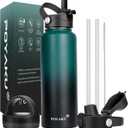 Water Bottle Insulated 32oz 40oz 64oz 128oz Straw Lid Spout Lid & 3 Lids, Leak Proof, Vacuum Insulated,Stainless Steel Water Bottle Wide Mouth for Sports, Gym or Office (Indigo Crush)