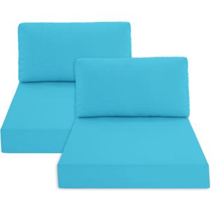 Outdoor Chair Cushions for Patio Furniture with Waterproof Detachable Cover, Deep Seat Couch Cushion Replacement and Backrest Pillow Set for Sectional Sofa, 25.6 x 25.6 Inch, Teal, Set of 2