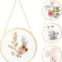 Qunclay 4 Pcs Double Glass Frame for Pressed Flowers Round Hanging Herbarium Floating Flower Press Frame Clear DIY Vintage Artwork Display holder(5 Inch,Gold)