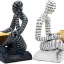 Bookends for Shelves, Decorative Book Ends, Heavy Duty Book Stoppers, Thinker Statue Decor, Modern Home Office Decoration Bookshelf Accessories (White & Black)