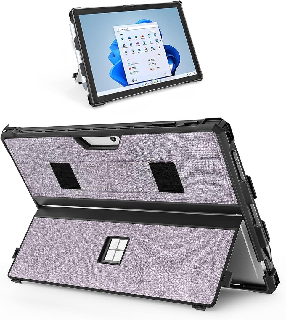 Case for 12.3" Microsoft Surface Pro 7+/7/6/5/4 Protective Rugged Cover Case, with Surface Pen Holder and Hand Strap, Compatible with Surface Pro Type Cover Keyboard (Light Purple)
