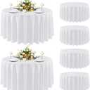 6 x sancua 6 Pack Round Tablecloth 90 Inch White, Stain and Wrinkle Resistant Table Cloth - Washable Polyester Table Cover for Dining Tables, Buffet Parties and Camping