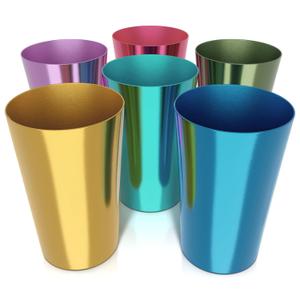 Reusable Aluminum Cups 15 oz Set of 6, Metal Cups for Drinking, Colorful Metal Tumblers, Anodized Aluminum Tumblers, Great Glasses for Thanksgiving Table Setting & Christmas Parties, Hand Wash Only