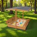 Large Wooden Sandbox Outdoor Sand Pit with Lid Cover Foldable Bench Seat Bottom Liner Sand Box for Garden Patio Beach Backyard Play Aged 3-12 Years Old 48x48 inch (Brown), 48 inches x 48 inches x 8.3 inches