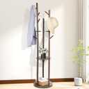 Wood Coat Rack with 3 Shelves and 9 Hooks, Freestanding Heavy Duty Rotary Coat Tree for Entryway, Bedroom, Living Room, Hallway Holds Jackets, Coats, Hats, Bags (Walnut) ONE SCRATCH AS PICTURED