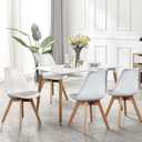 Sweetcrispy Dining Chairs Set of 4, Kitchen Room PU Leather Mid Century Modern Chairs, Upholstered Dining Desk Chairs with Wood Legs for Home Office, White